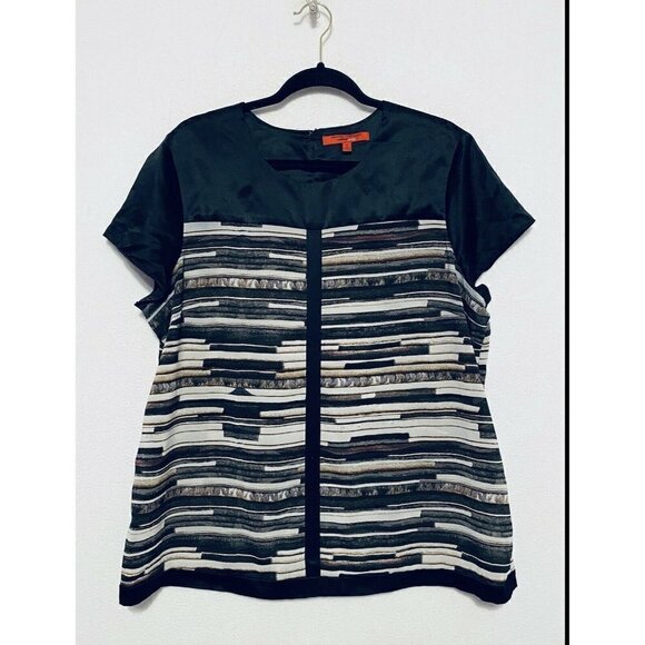 Narciso Rodriguez Top Womens XL Black Striped Scoop Neck Short Sleeve Boho - Picture 2 of 9